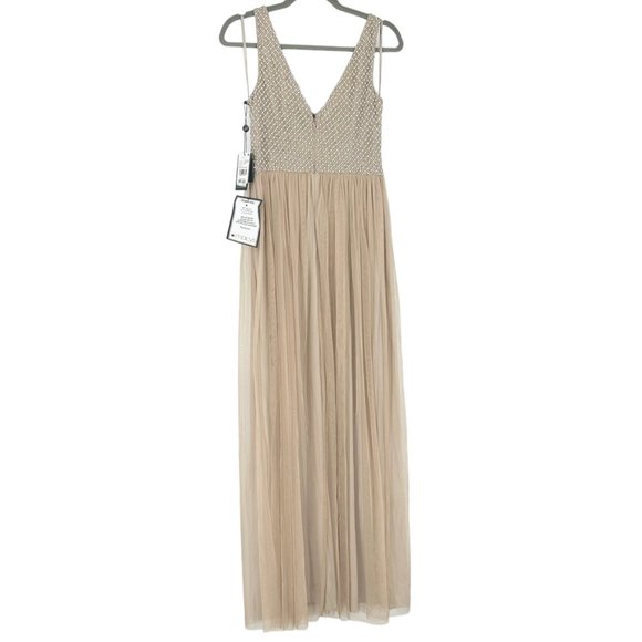 NWT Adrianna Papell BHLDN Bryce Pearl Beaded Long Gown in Champagne - Picture 3 of 9